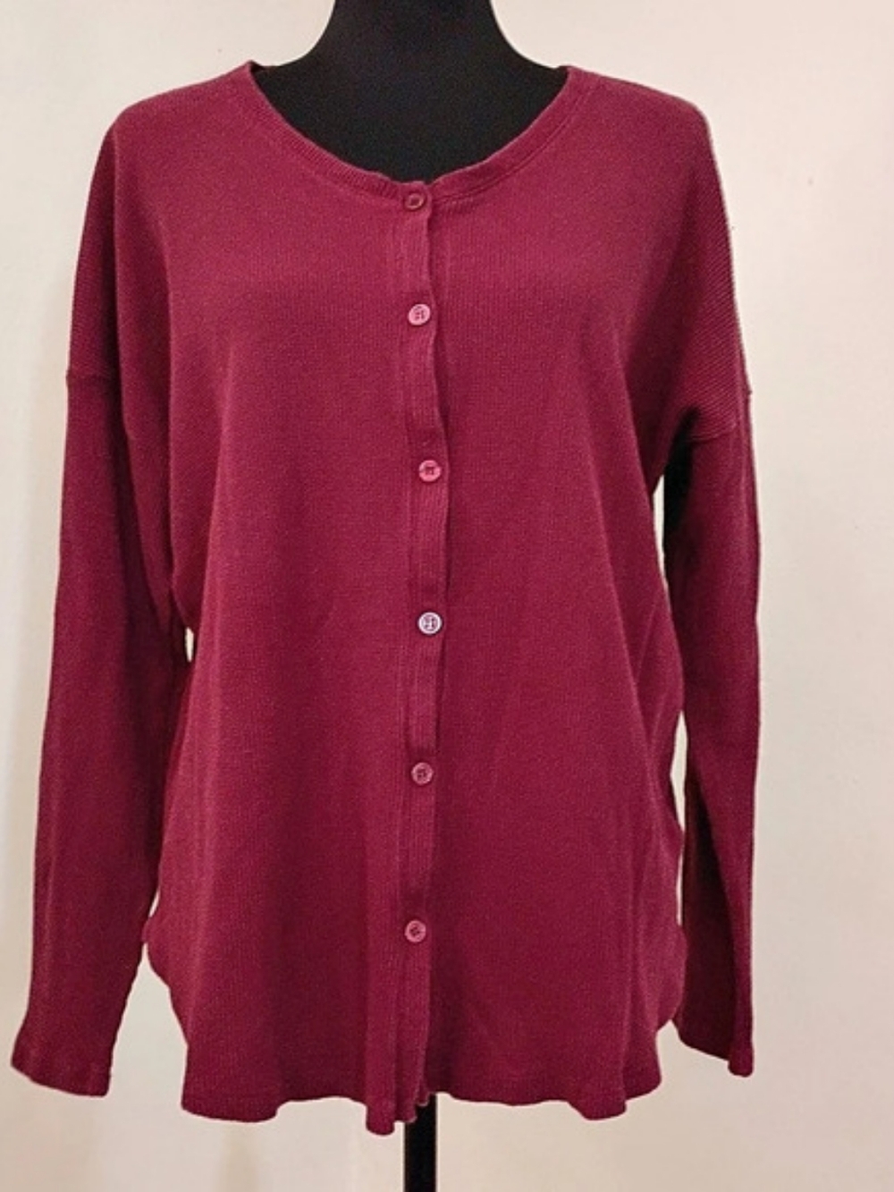 Wrangler Ribbed Button-Front Cardigan in Burgundy Size XL